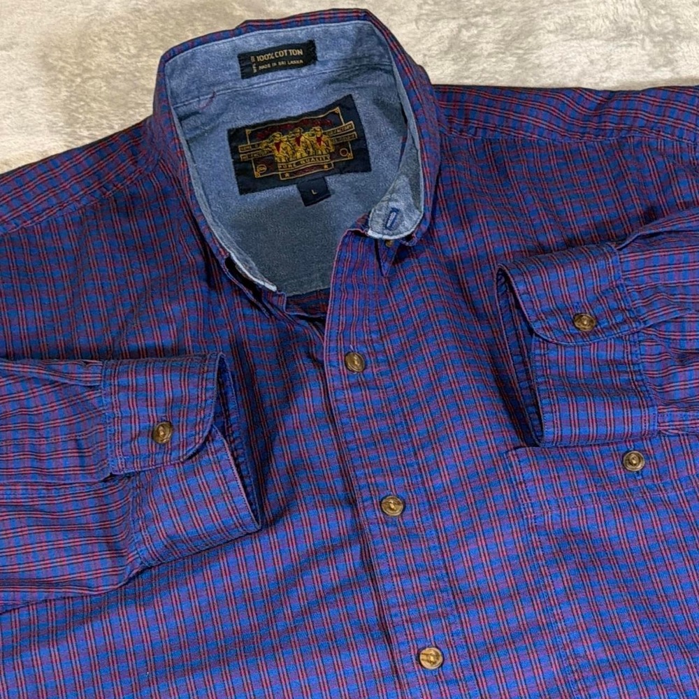 90s Vintage Polo Ralph Lauren Chaps Plaid Button Down Shirt | Blue/Red | Large